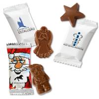 Schokoladen-Weihnachtsmotive im Flowpack bedruckt mit Ihrer Werbung