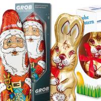 Oster- oder Weihnachtshohlfiguren aus Schokolade für Ihre Werbung