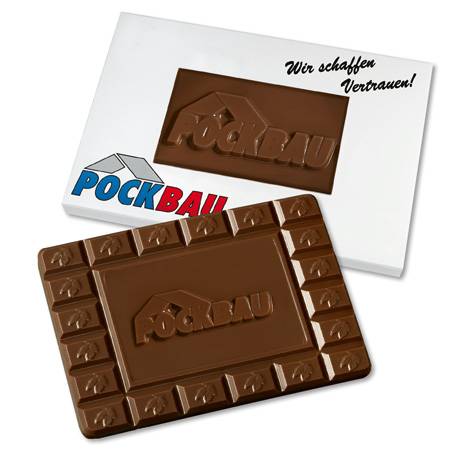Werbe-Schokoladentafel 60g "Sonderanfertigung" aus 41% Edelvollmilchschokolade im Präsentkarton