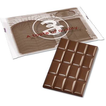60g Edelvollmilchschokolade für Ihre Werbung im praktischen FlowPack