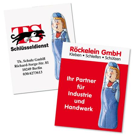 Schoko-Handwerker auf plakativer Werbe-Karte, mit Ihrem Logo!