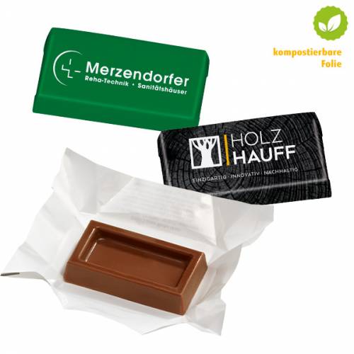 Werbe-Schokoladentäfelchen 4,6g in kompostierbarem Wickel